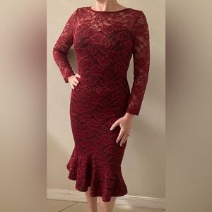 Red Lace Long Sleeve Sheath Dress size S